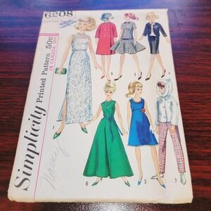 Vintage 1965 Simplicity 6208 Barbie Doll Sewing Pattern 11½" Wardrobe Complete